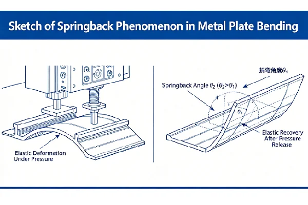 Diagram showing the springback effect in sheet metal bending